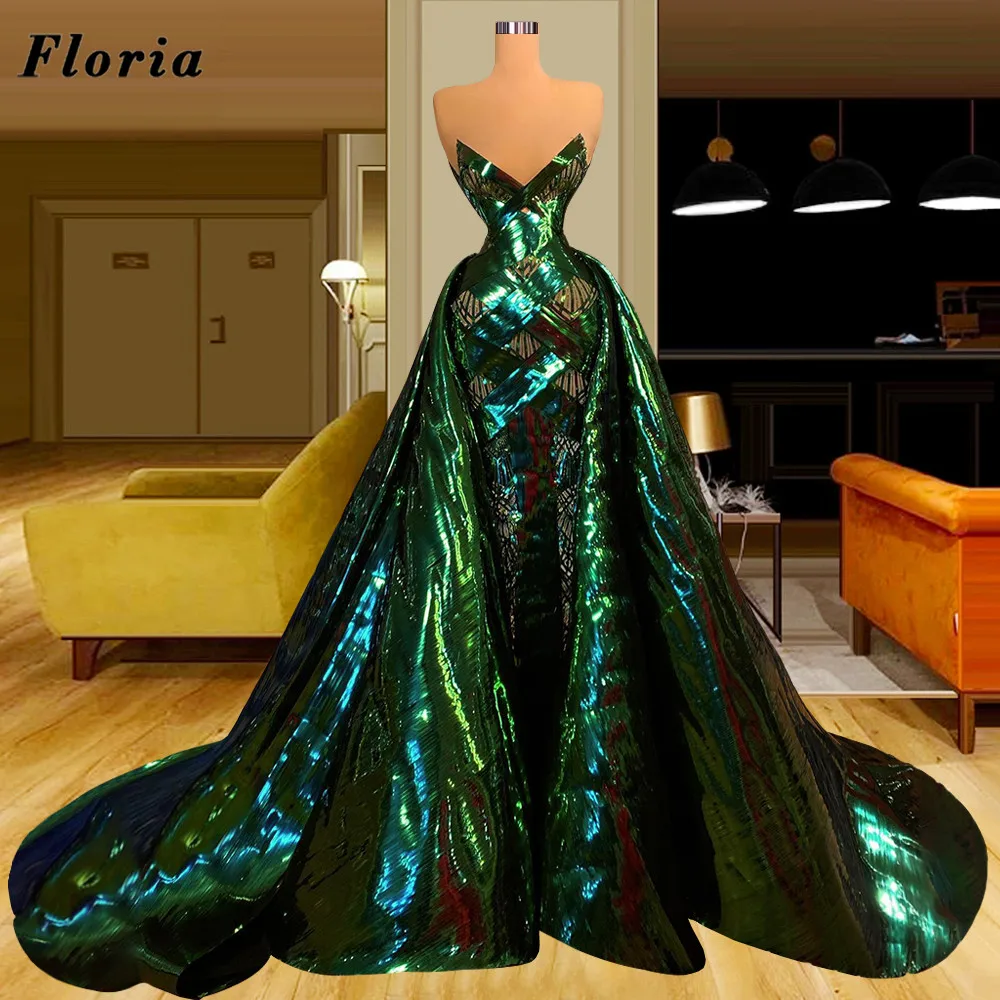 

Floria Middle East Green Sequins Prom Dress Luxury Long 2022 Plus Size Dubai Party Night Women Graduation Evening Dresses Robes