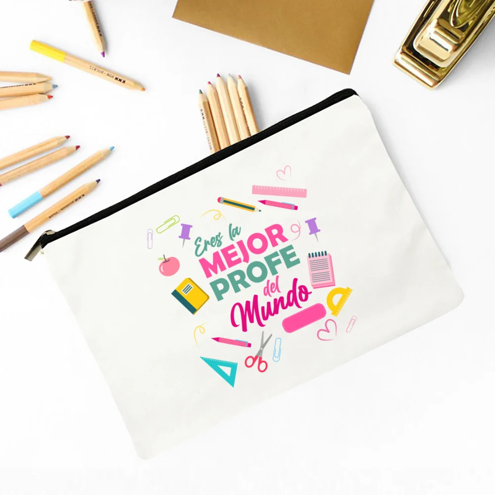 Bester Lehrer der Welt, Make-up-Tasche mit spanischem Aufdruck, Reise-Neceser-Toilettenartikel, Aufbewahrungstasche, Bleistiftbeutel, Absolventen-Geschenk für Lehrer – Detail 5