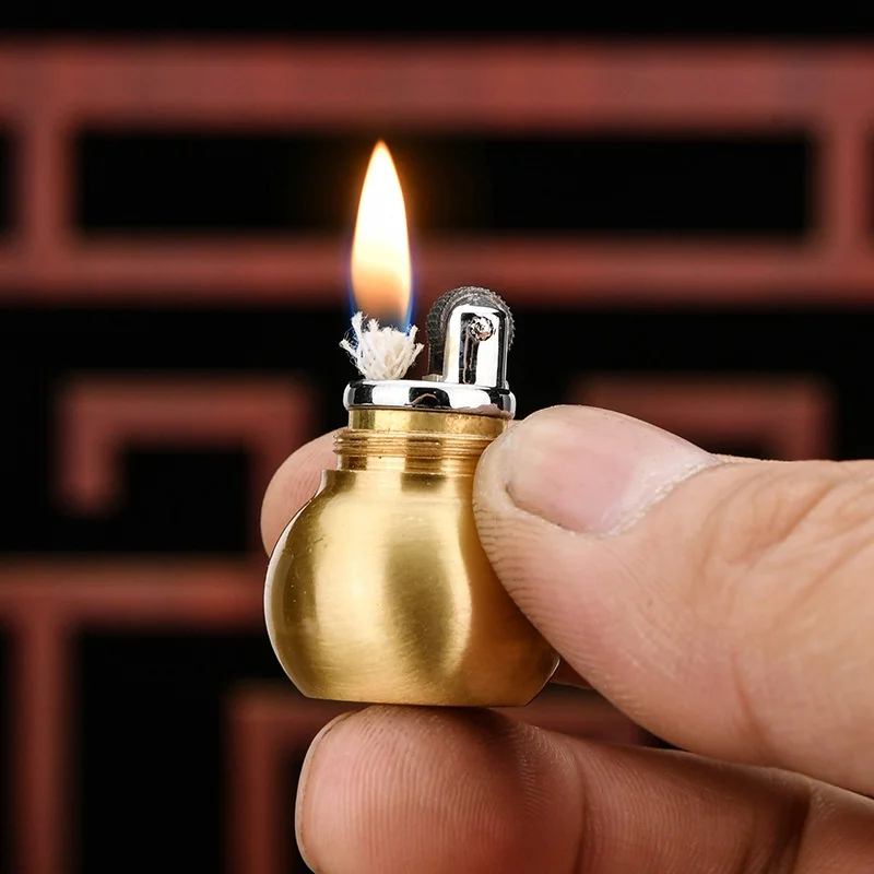 CHIEF Pure Copper Gourd Keychain Pendant Kerosene Lighter Personality Vintage Grinding Wheel Retro Portable Cigarette Lighter