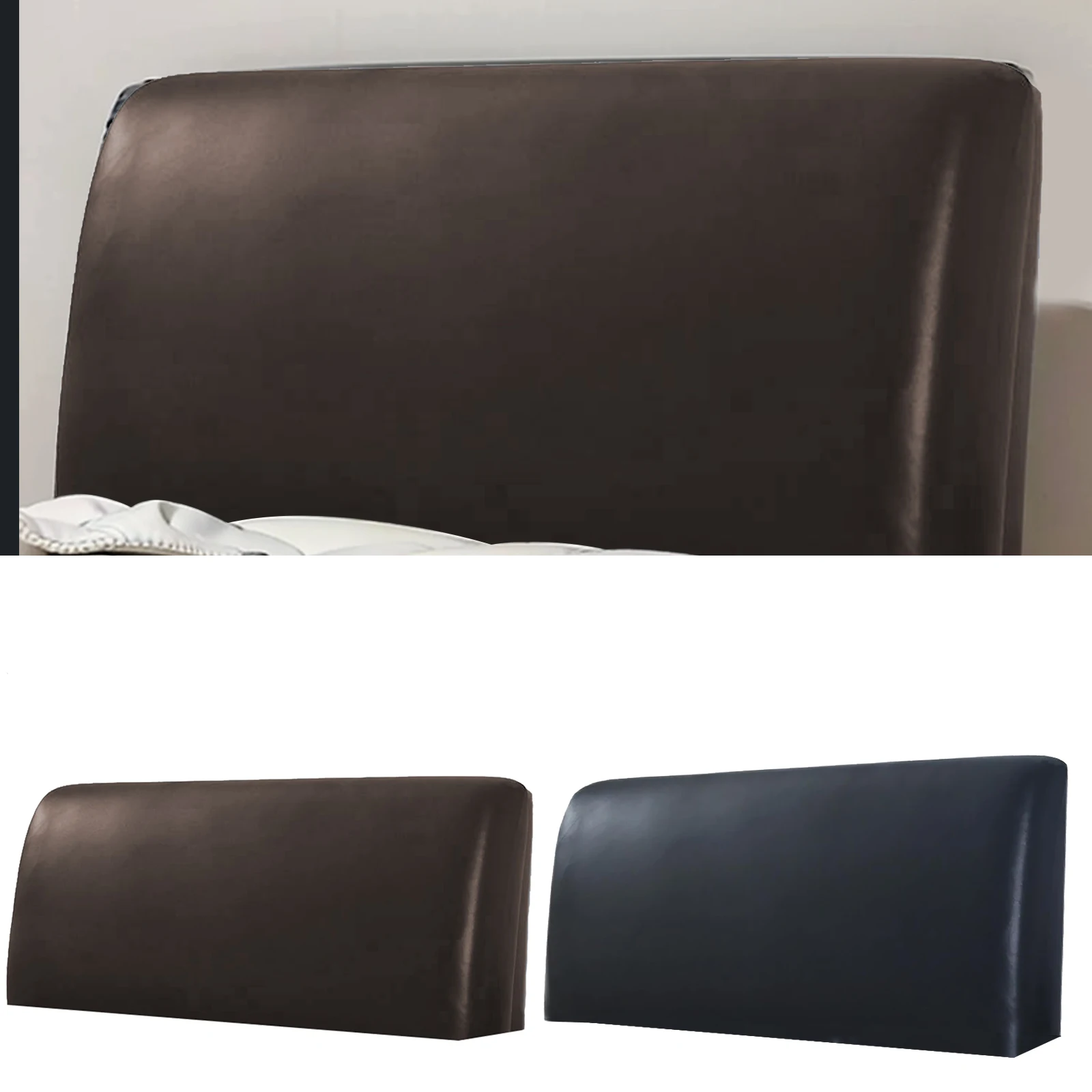 Headboard Cover PU Leather Dustproof Bed Headboard Slipcover Protector Cover Elastic Head Bed Board for Home Bedroom 150CM