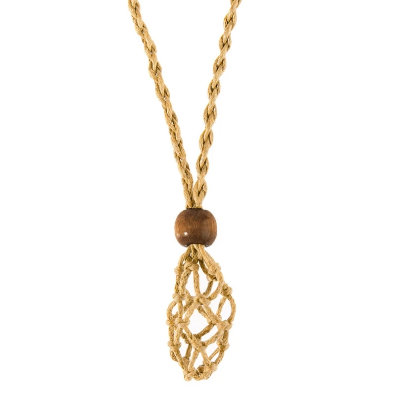 Retro Woven Natural Stone Pendant Necklace Net Pocket Hollow Handmade Jewelry Men and Women the Same Style Without Gems 5