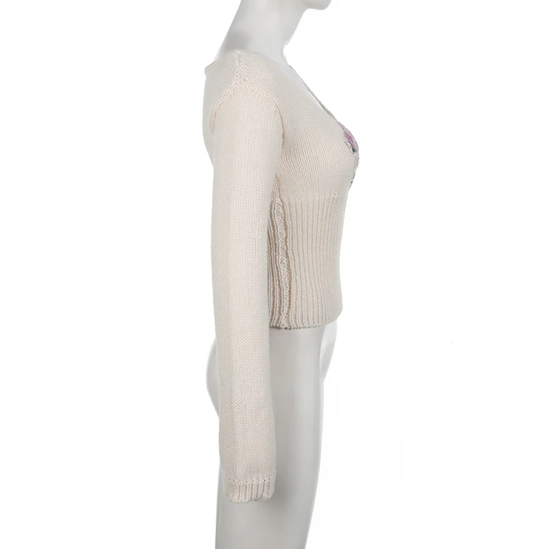 IAMSURE Vintage Basic Slim Printed Cropped Sweater Image 5