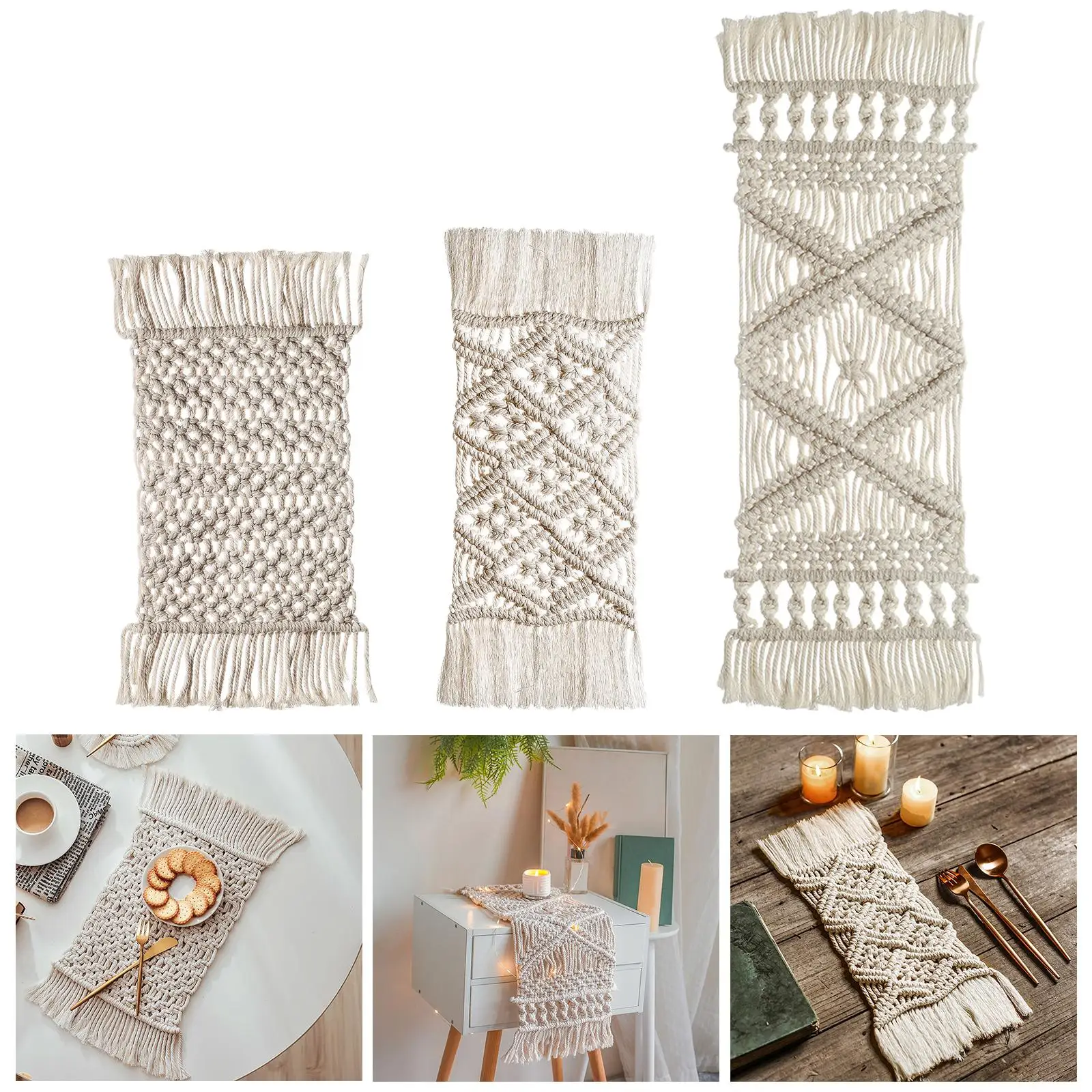 Chemin de table bohème tissé à la main, tapisserie macramé avec