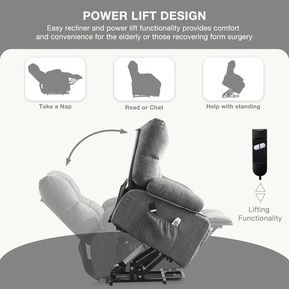 Electric Power Lift Recliner Chair with Massage & Heating for Elderly, USB Port, Living Room Sofa