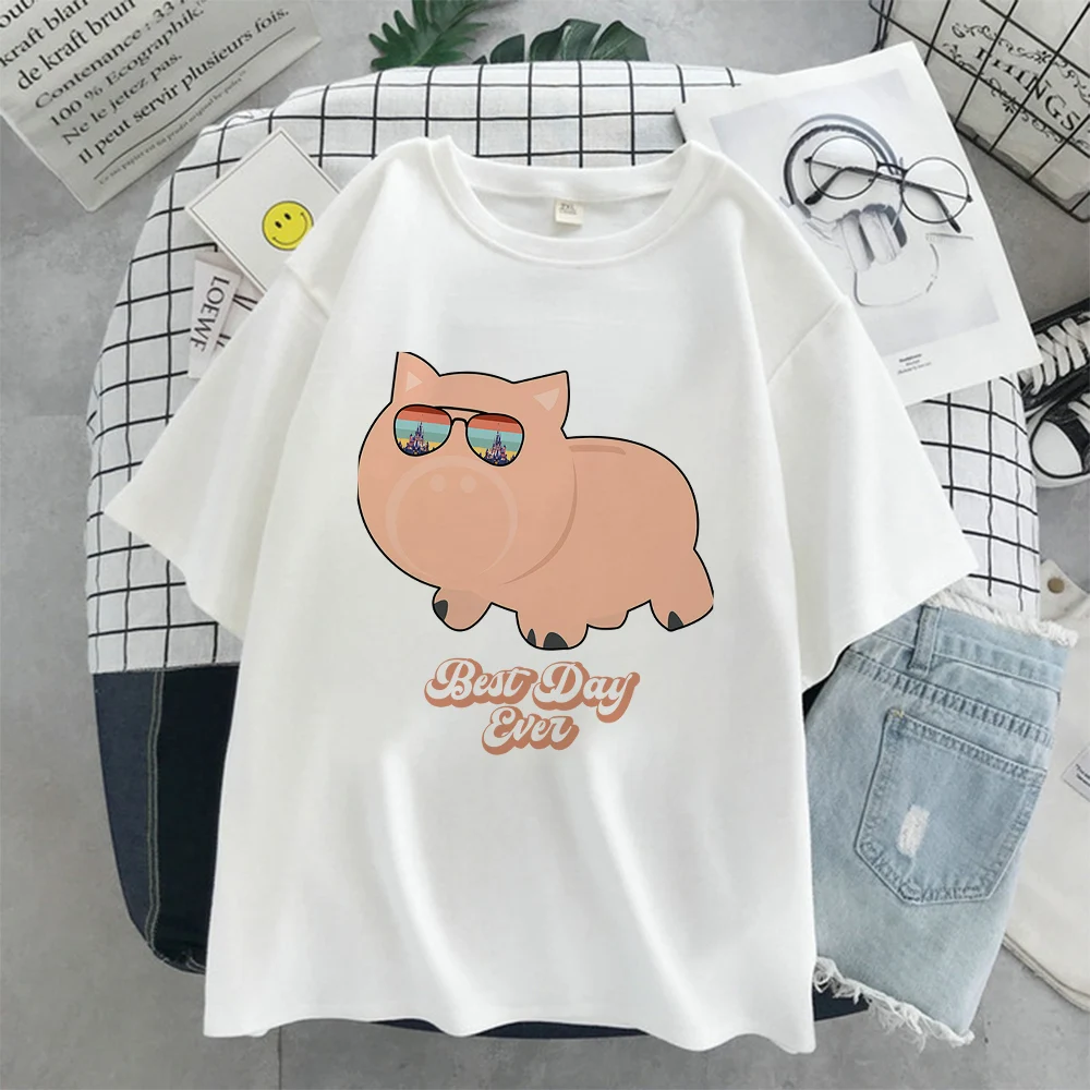 

Hamm Pig Print Women Disney T Shirt Summer New Short Sleeve Cartoon Graphic Female T-Shirt O Neck Dropship White Tops Tee Tshirt