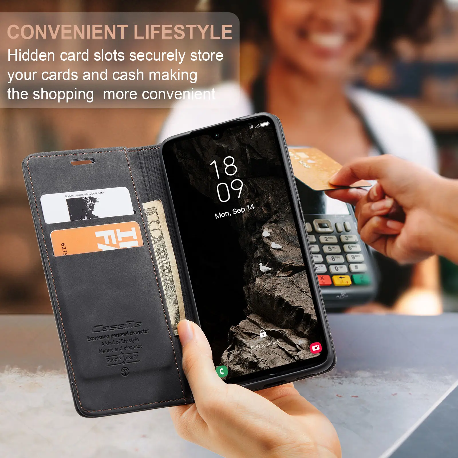 Leather Magnetic Folio Wallet Case with Card Holder – Premium Flip Cover