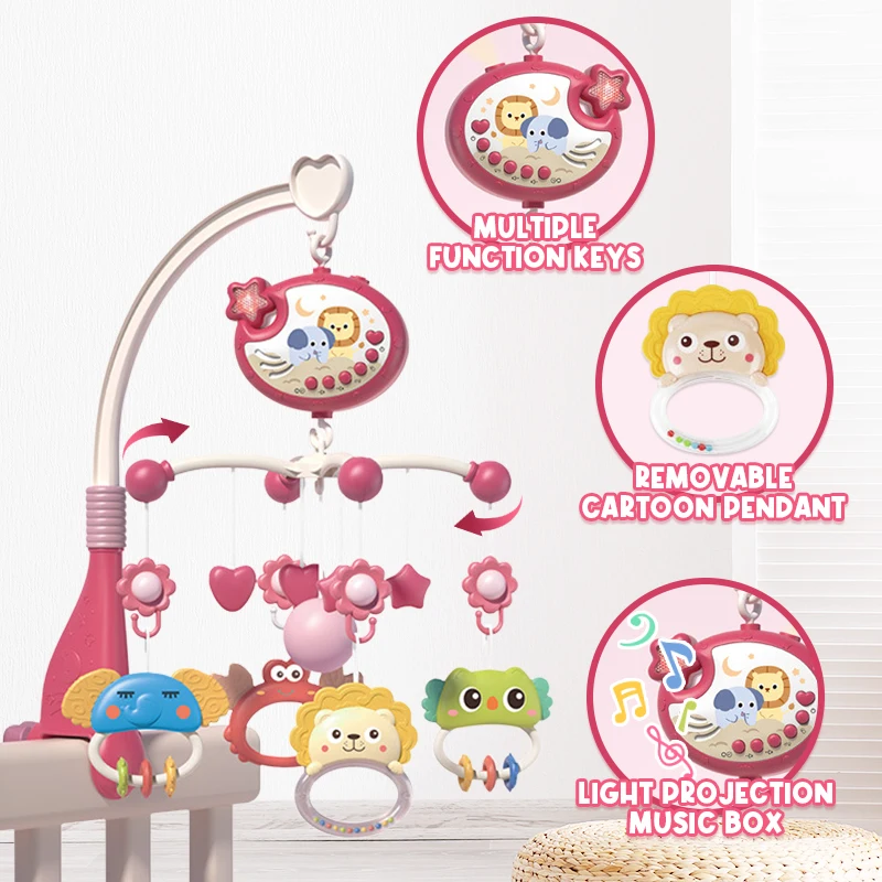 Plastic Baby Bed Bell Toy with Music and Projection for Newborns