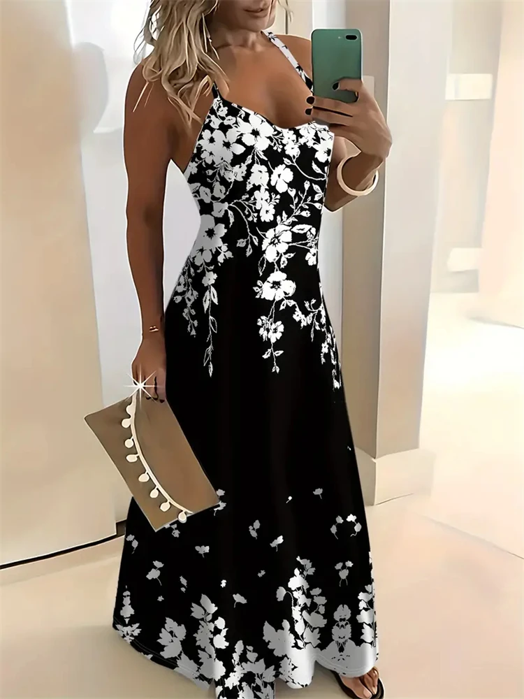 thumbnail image 1 of Vestido de verano sin mangas para mujer, nuevo, informal, largo, retro, con tirantes, estampado de textura 3D, cómodo y transpirable., 1 of 4