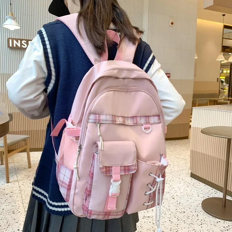 Backpacks Spring Summer New Plaid Fashion All-match School Bags for Teenage Girls Sweet Cute Korean Version Trend All-match