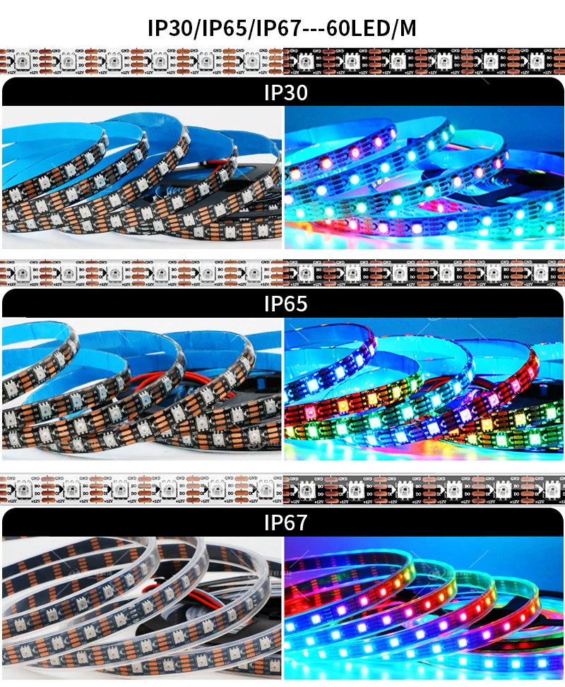 RGB LED individualmente endereçável LED de sinal duplo 30 60 100 144 Leds m