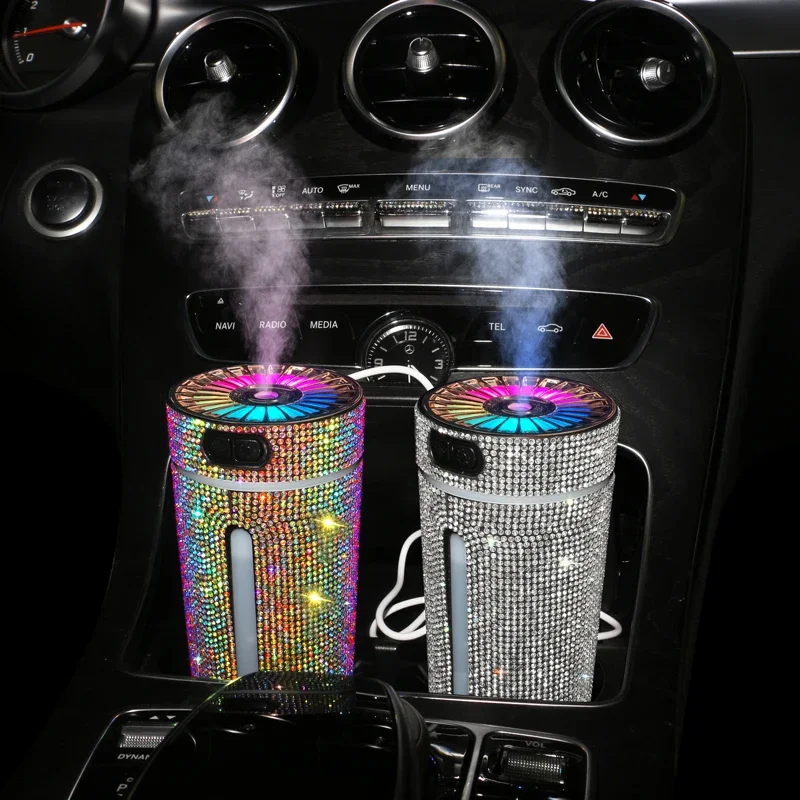 Rhinestone Diamond Car Diffuser Humidifier Auto Aromo Purifier Air Freshener with LED Light Car Aroma Aromatherapy Diffuser