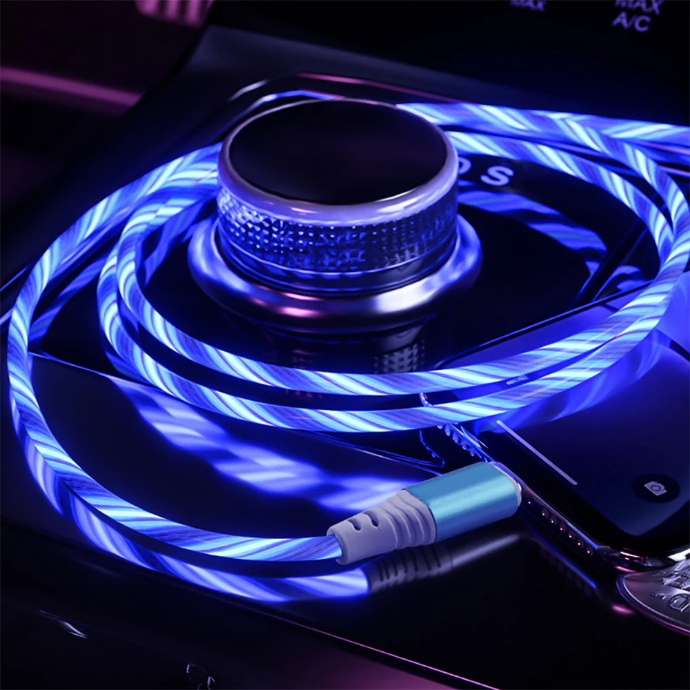 Luminous LED Type C Fast Charging Cable with Flowing Light Effects