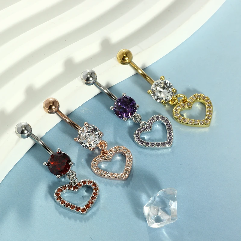 wholesales body piercing belly button rings 14G Heart dangle Navel Piercings For women 7 color choose