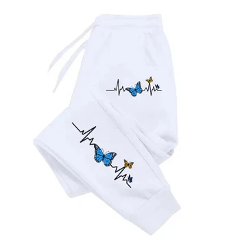 Nuovi pantaloni caldi da jogging con design ECG a farfalla Moda donna Autunno Abbigliamento gotico Pantaloni con tasca con coulisse 1