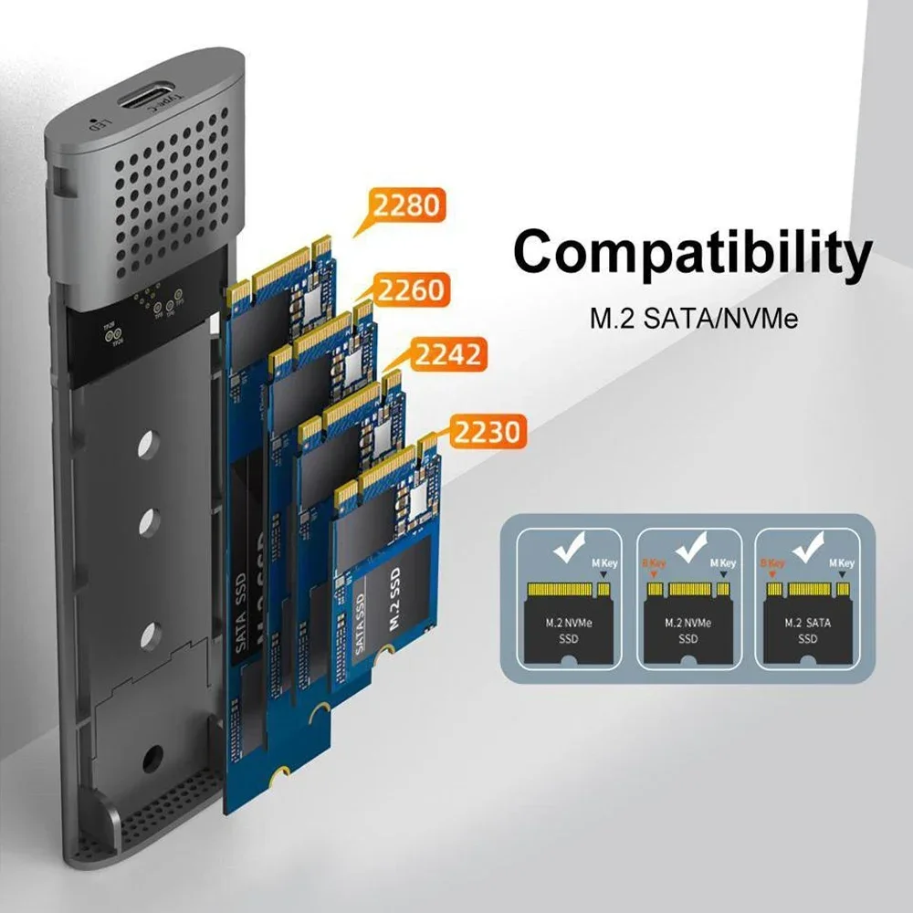 MAIWO 10Gbps M.2 NVMe SATA SSD Case Enclosure PCIe Type C M2 SSD box with Aluminum Tool-Free Design USB 3.2 Gen 2 Drive Case