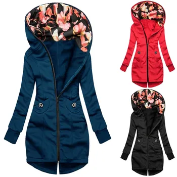 Floral Fashion Sleeve Jacket Coat Pocket Zipper Sweatshirt Women Print Long Sleeve Women'S Coat Long Hoodies Casual Dresses 1
