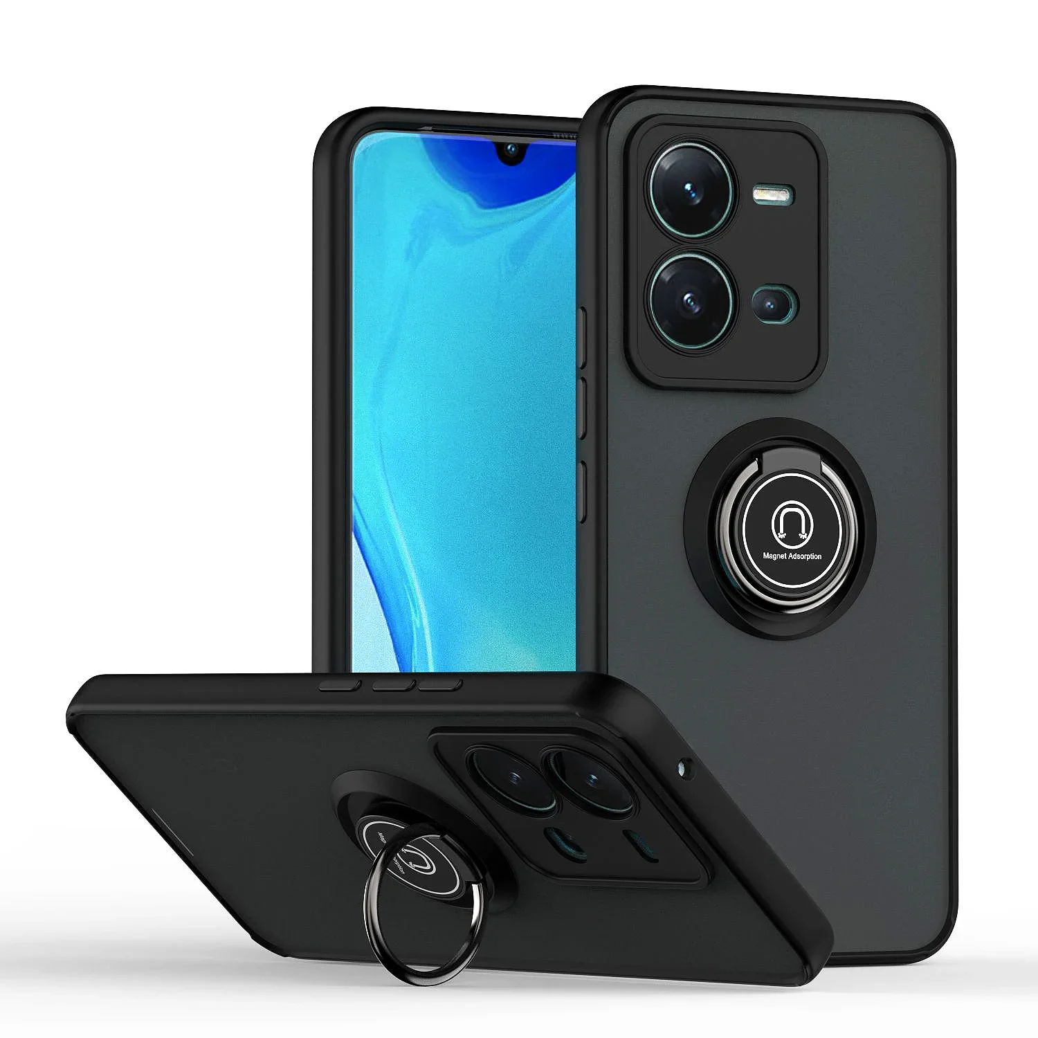 Durable Shockproof Armor Case with Magnetic Ring Holder and Matte Finish