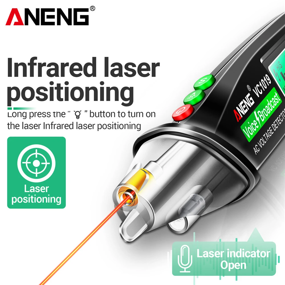 Electric Pen Tester ANENG VC1019 Intelligent Voice Broadcast 12V-1000V Infrared Sensor Positioning Voltage Detector