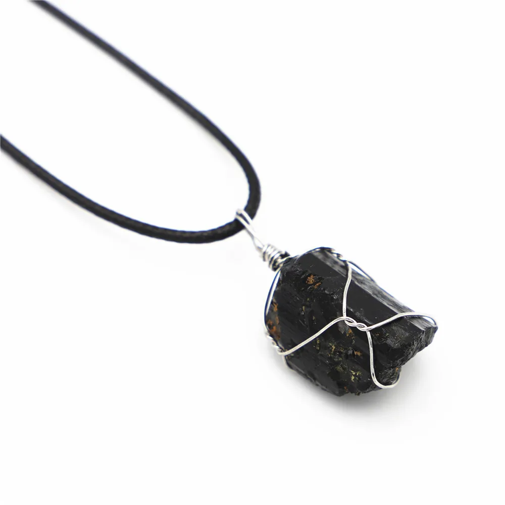 Natural Black Tourmaline Energy Stone Reiki Pendants Necklace Nunatak Raw Chakra Healing Wire Wrapped Jewelry 10PCS Wholesale