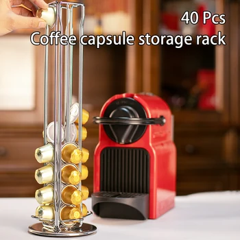 Base rotante per rack di stoccaggio per capsule di caffè in argento a 360 gradi con contiene 40 cialde 1