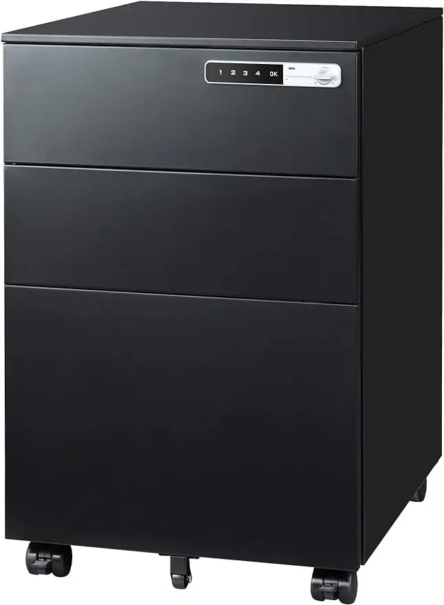 

Передвижной шкаф для файлов DEVAISE с 3 выдвижными ящиками и умным замком, предварительно собранный стальной подставка под столом черного цвета