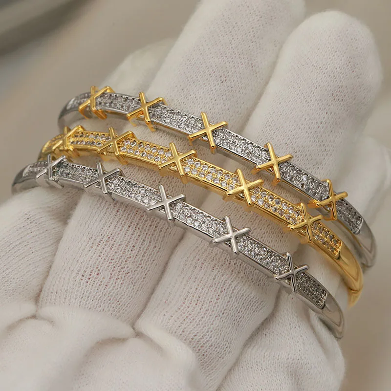 Bangles Bracelet Zirconia Letter Jewelry Crystal Cross for Wedding Bridal