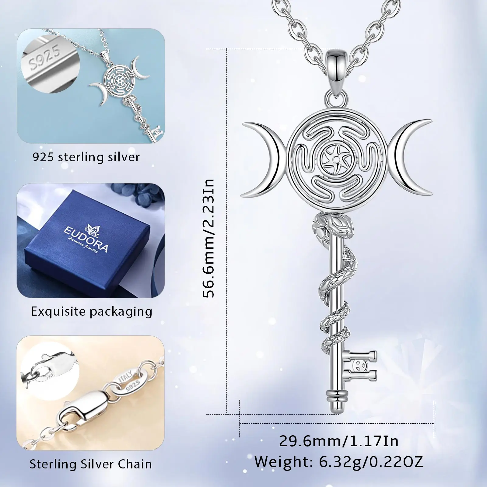 Pendant Necklace Silver Necklace Silver Pendant Eudora 925 Sterling Silver Hekate Wheel Necklace for Women Snake Key Triple Moon Goddess Gift