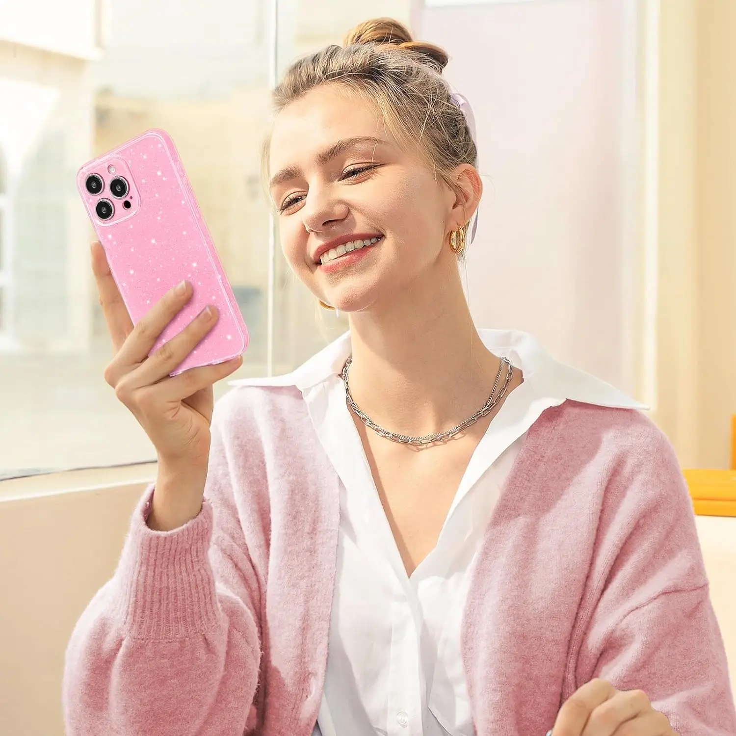 Coque De Téléphone Rose à Paillettes Pour Femmes Et Filles