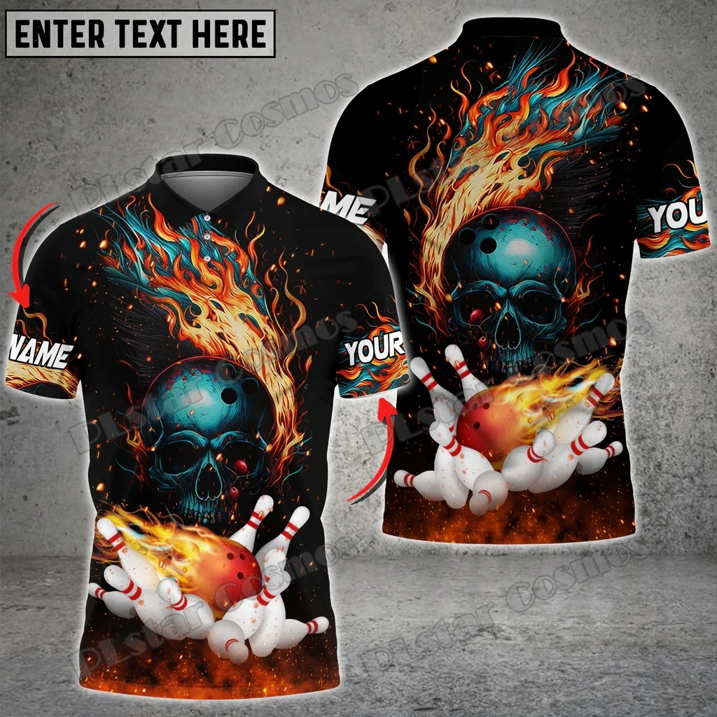 Funny Bowling Ball Flame Premium Custom Name 3D Printed Fashion Men's Polo Shirt Summer Street Unisex Casual Polo shirt WK117