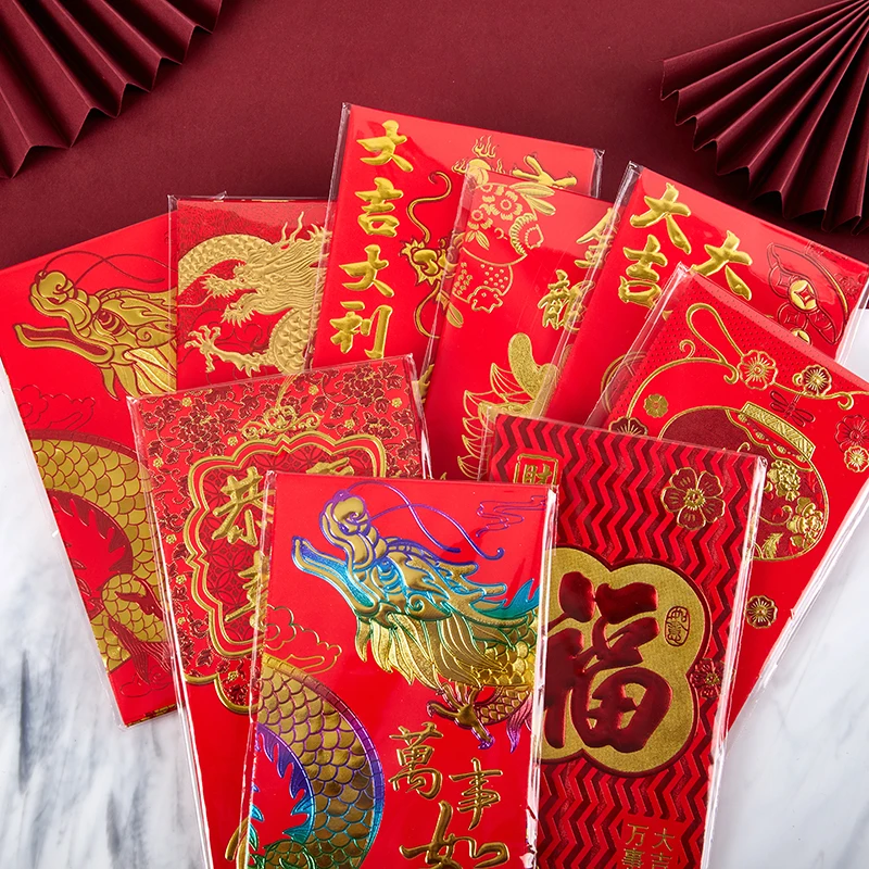 

6Pcs 2024 Chinese Style Red Envelopes New Year Gift Spring Festival Packets Dragon Zodiac Money Pouches New Year Festival Gifts