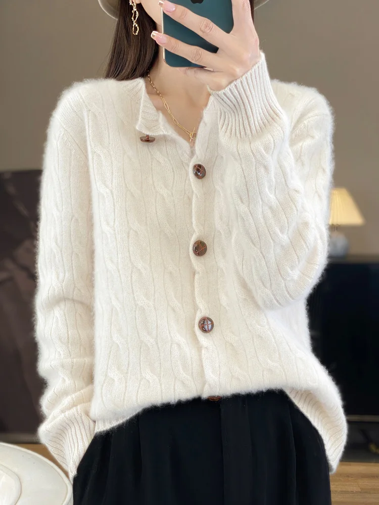 Large Size Cashmere 100% Cashmere Cardigan womenSweater Long Sleeve Knitted Outerwear Lady Clothes Knit Top Fashion Trend Casual