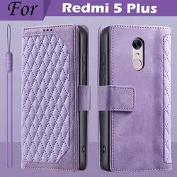 5.99 Shockproof Wallet Flip Leather Phone Case for Redmi 5 Plus (5.99) (Style 1 Purple)