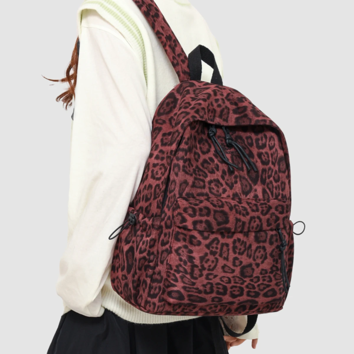 High-End Japanese Niche Backpack Leopard Print School Bag for Female College Students Large Capacity Lightweight Canvas Backpack for Middle and High School Students Commuting to Work