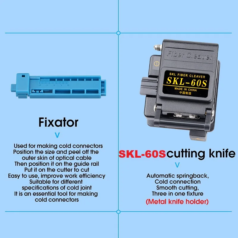 Fiber Optic Tool Kit with SKL-60S Fiber Cleaver -70+10dBm/-50+26dBm 3 in 1 Mini Optical Power Meter 10Mw Visual Fault Locator