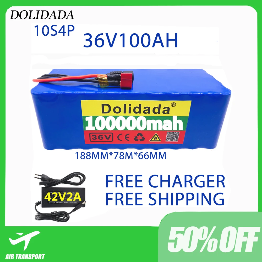 

Free shipping 36V battery 10S4P 100Ah battery pack 1000W high power battery 42V 100000mAh Ebike electric bike BMS+42V2A Charger