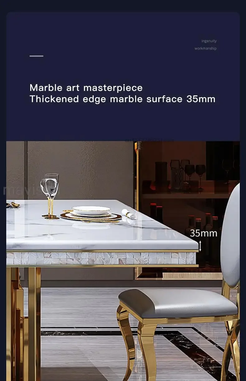 Luxury White Marble Dining Table And Chair Combination Rectangular Kitchen Tables Italian Type Mesa De Comedor Large Furniture