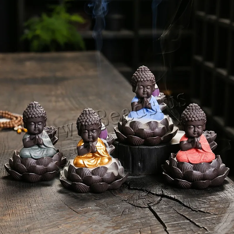 

Ceramic Lotus Buddha Reflux Incense Burner The Little Monk Censer Smoke Backflow Incense Holder Home Indoor Air Refree Ornaments