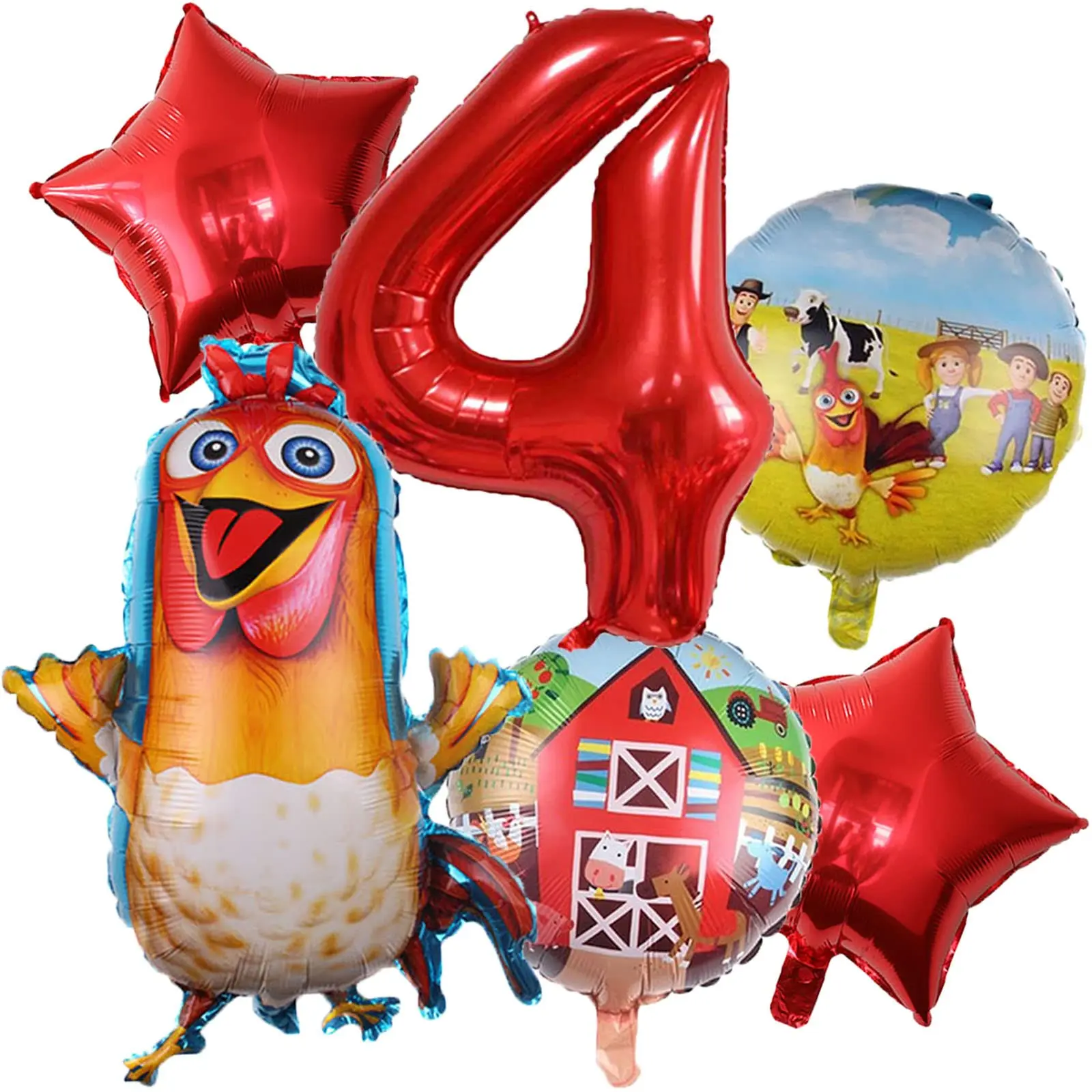 6Pcs Zenon Birthday Farm Decoration Farm Animal Balloons Chicken Red Stars Palloncino Digitale Baby Shower La Granja De Zenon Party