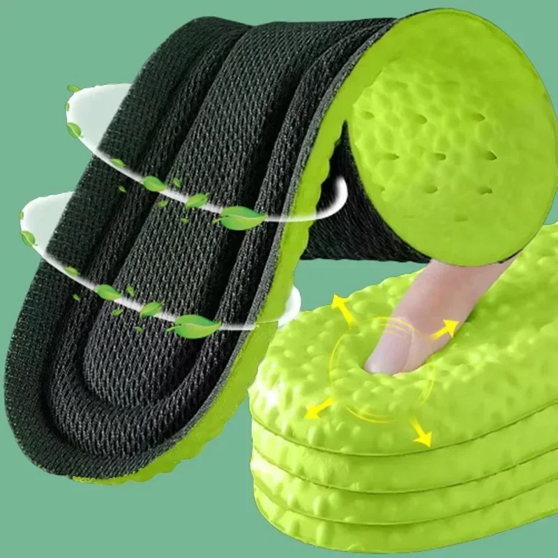 Unisex Black Green Soft Insole Sweat Absorbing Breathable Shoe-pad Deodorizing Sponge Air Orthopedic Insoles Easy Clean Brioche