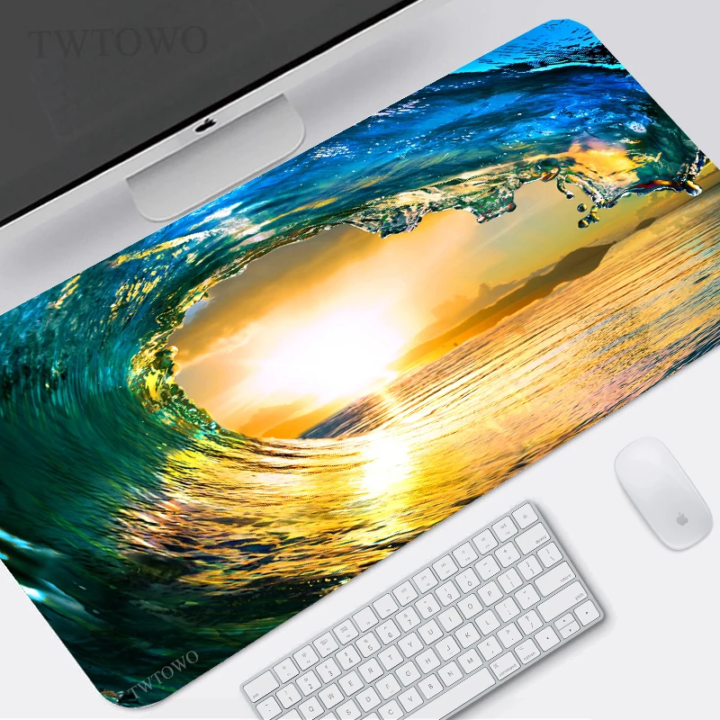 Enhanced Blue Sky Beach Custom XL Gaming Mouse Pad - Large HD Design, Soft Anti-Slip Natural Rubber Mat