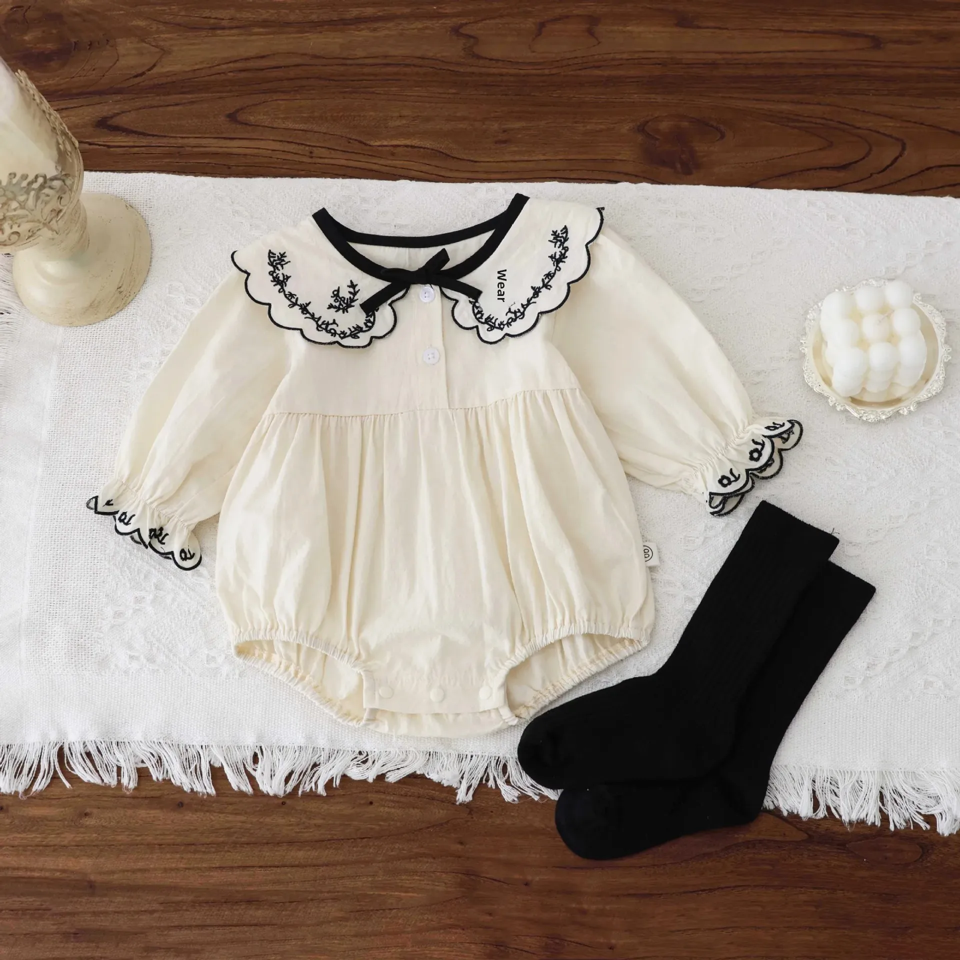 Spring Autumn Embroidered Lapel Baby Romper Pantsuit Thin Cotton Baby Clothes for Girls Cute Design Infant Outfit