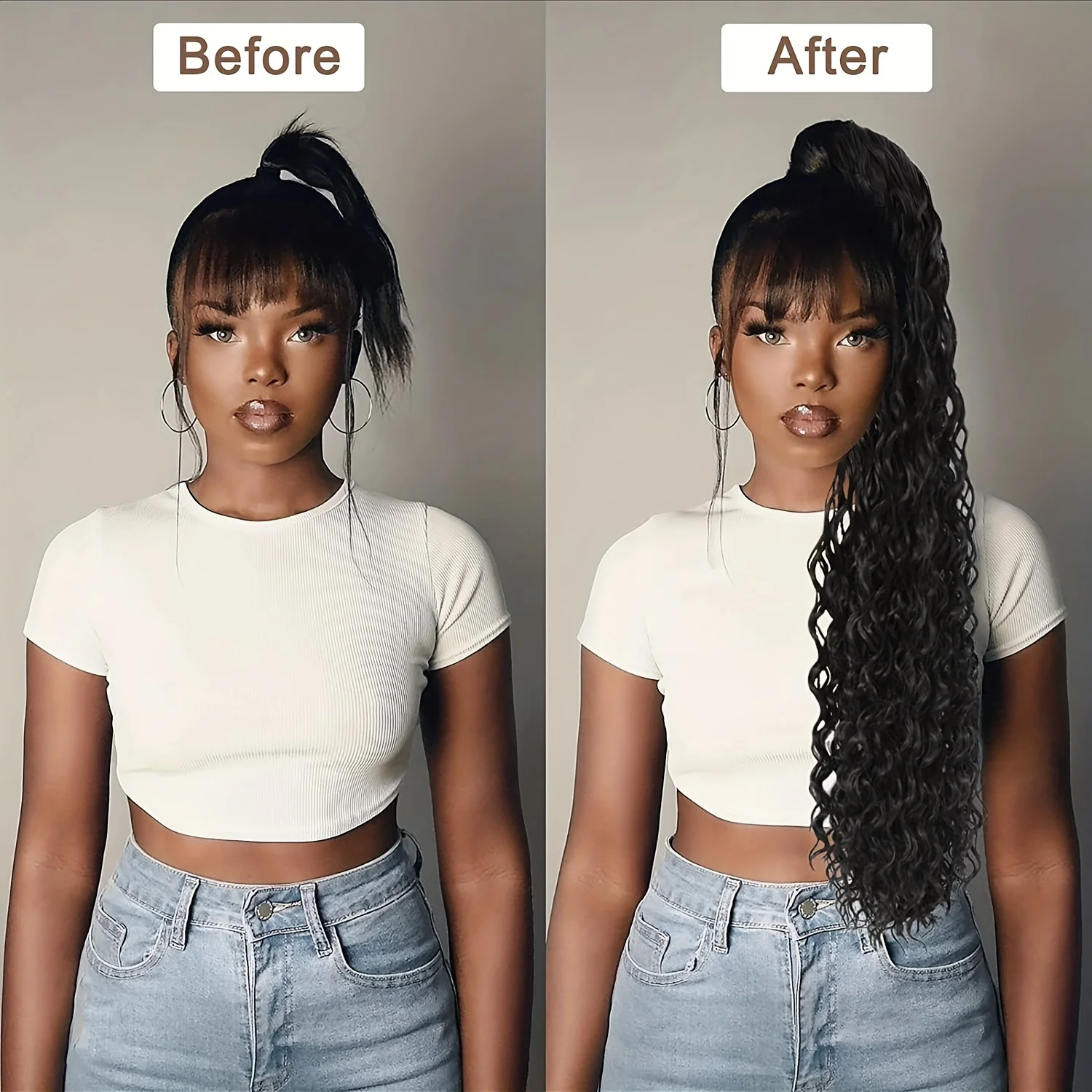 Human Hair Extensions Deep Wave Ponytail Natural Black Brazilian Wrap Around Pony