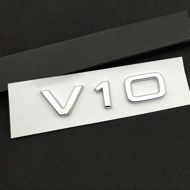 3d ABS Chrome Black V10 Logo Letters Car Fender Side Emblem Badge Decal For RS6 S6 C6 S8 R8 V10 Sticker Accessories