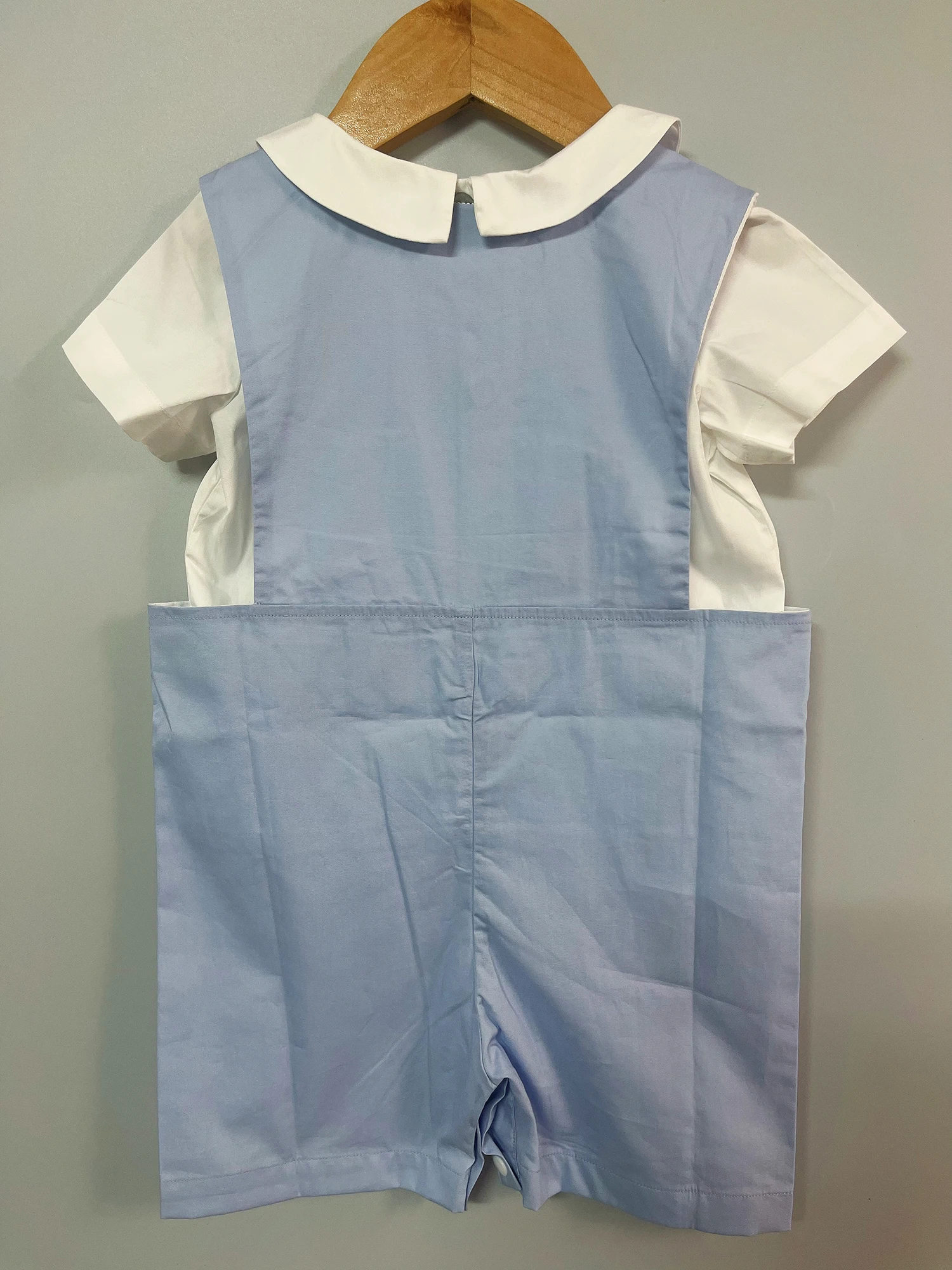 Children Boutique Clothing Summer Girls Flying Sleeves Handmade Smoked Bubble Blue Romper Sheep Embroidered Cute Siblings Outfit 3