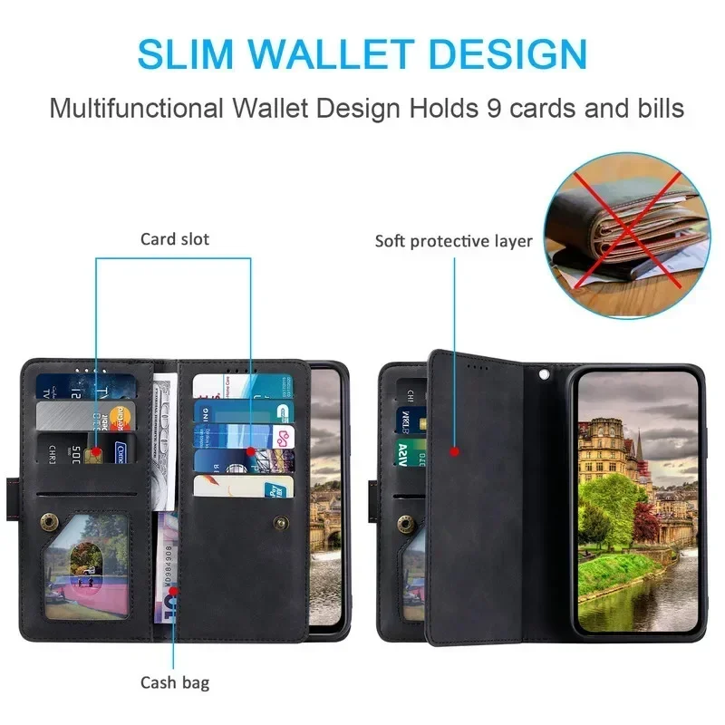 Luxury Leather Zipper Wallet Cover with 9-Card Slots
