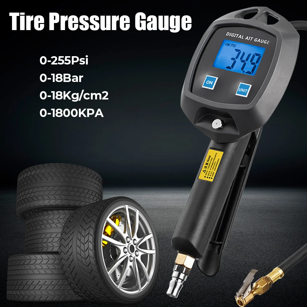 

0-18Bar 0-255Psi Motorcycle Tire Pressure Gauge With Inflator Hose Nozzles Car Tester Monitor Inflation Gun Bike Tyre Manometro