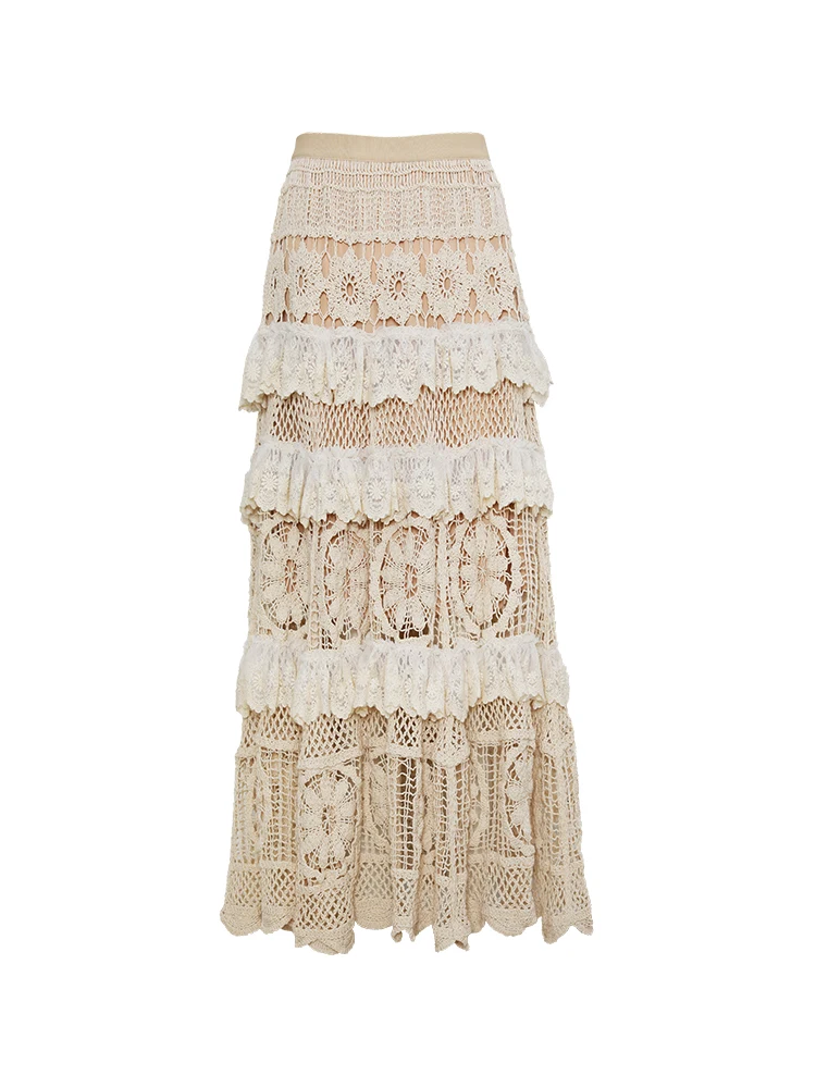 French Lace Crochet Hollow Mesh Knitted Skirt Cake Dress