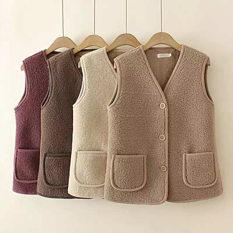 Lamb Wool Fleece Vest for Women Autumn Winter