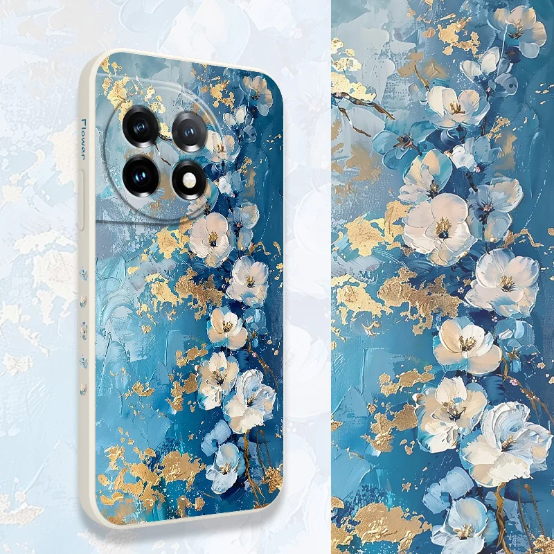 Gold Leaf Flower Liquid Silicone Phone Case