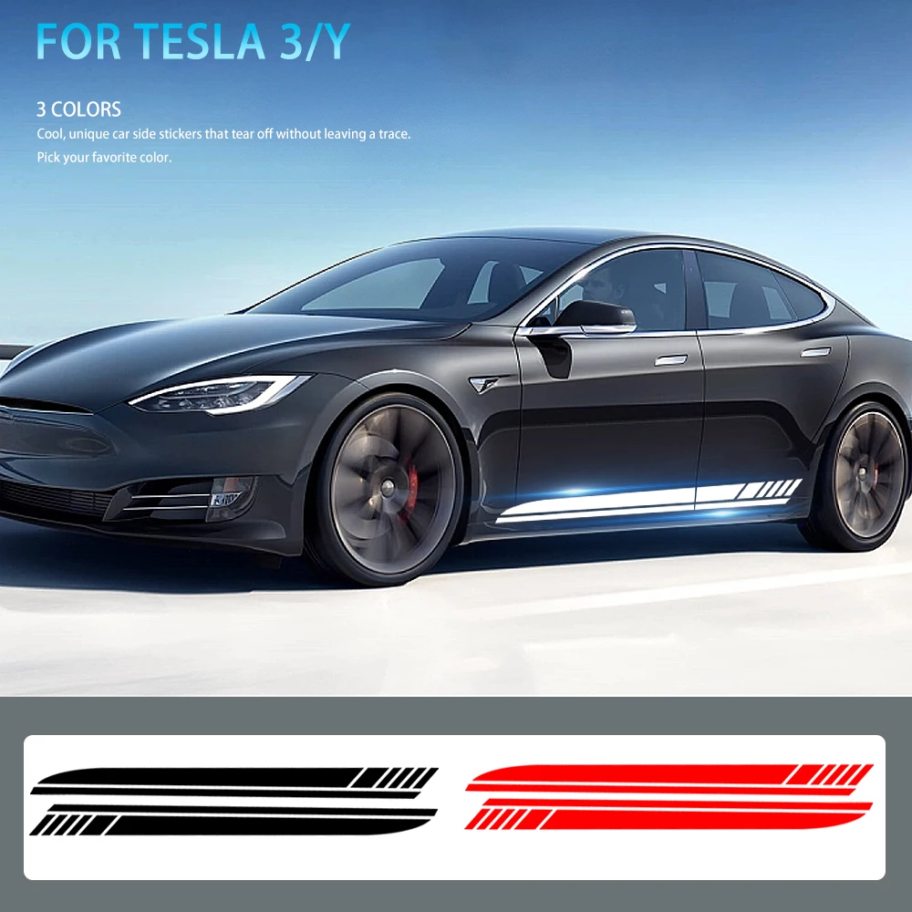 

2 шт., автомобильная боковая юбка, наклейка в полоску для Tesla Model Y 3, автомобильная виниловая пленка, наклейки, тюнинг, универсальные автомобильные аксессуары «сделай сам»